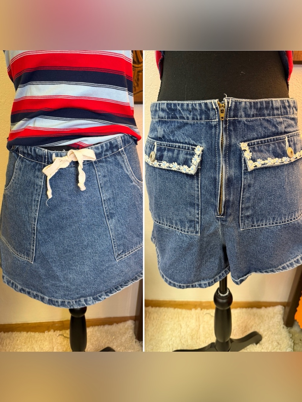 VTG Xhilaration 90s Y2K Blue Denim Jean Wrap Skirt Short Skort Sz 7 100% Cotton